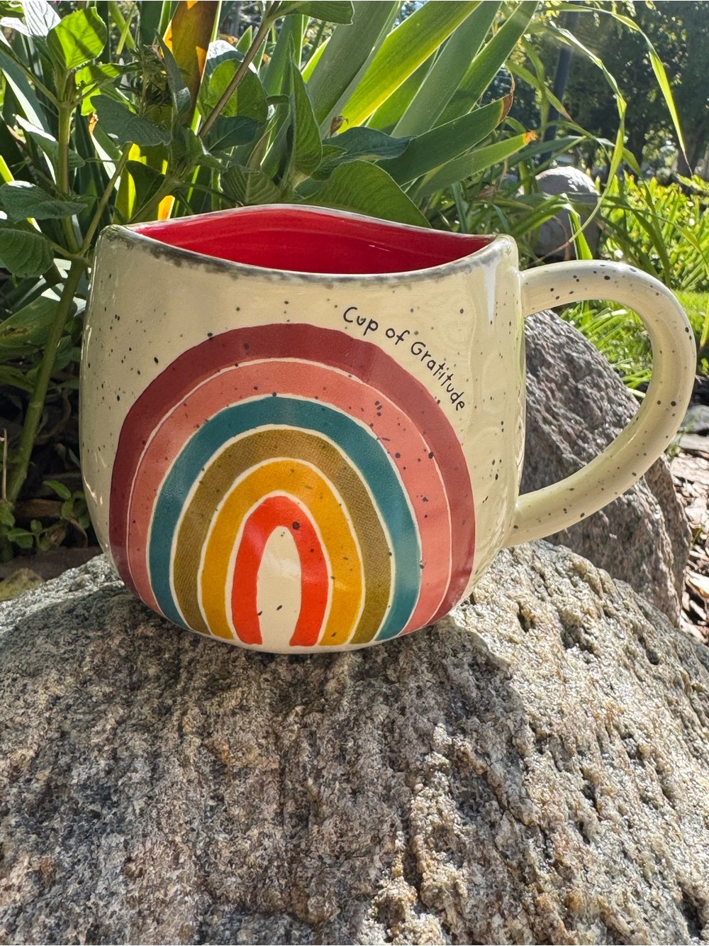 NATURAL LIFE Cream Rainbow 'Cup of Gratitude' Ceramic ArtisaMug nwt